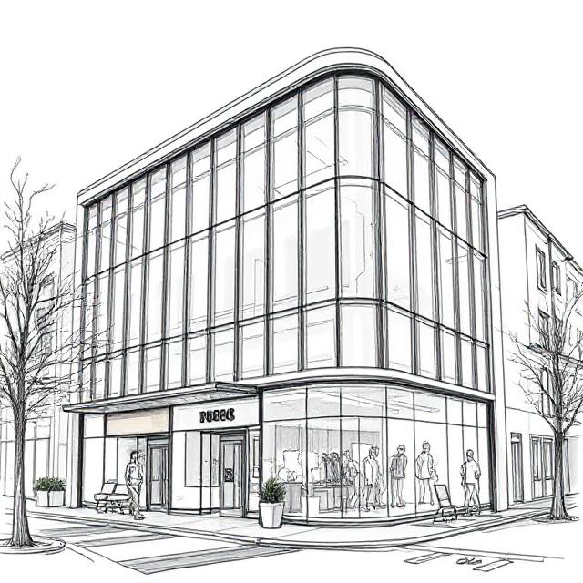 Modern commercial building and office spaces